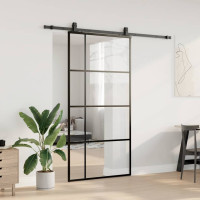 Produktbild för Skjutdörr med beslag svart 102,5x205 cm ESG-glas