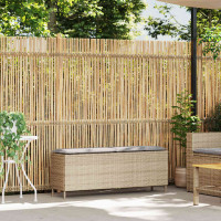 Produktbild för Trädgårdsbänk med dyna beige 110x30x40,5 cm konstrotting