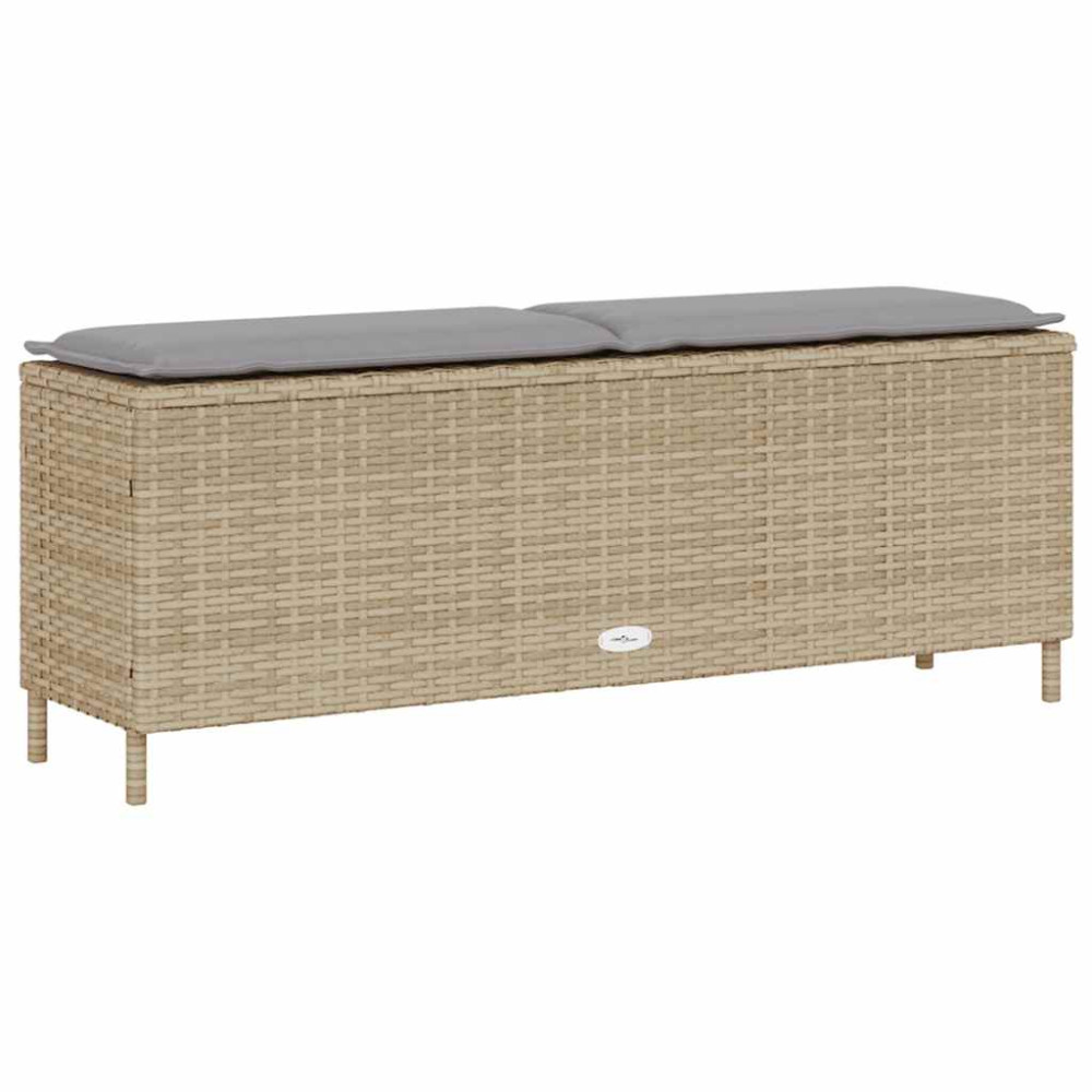 Produktbild för Trädgårdsbänk med dyna beige 110x30x40,5 cm konstrotting