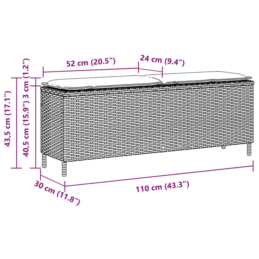 Produktbild för Trädgårdsbänk med dyna beige 110x30x40,5 cm konstrotting
