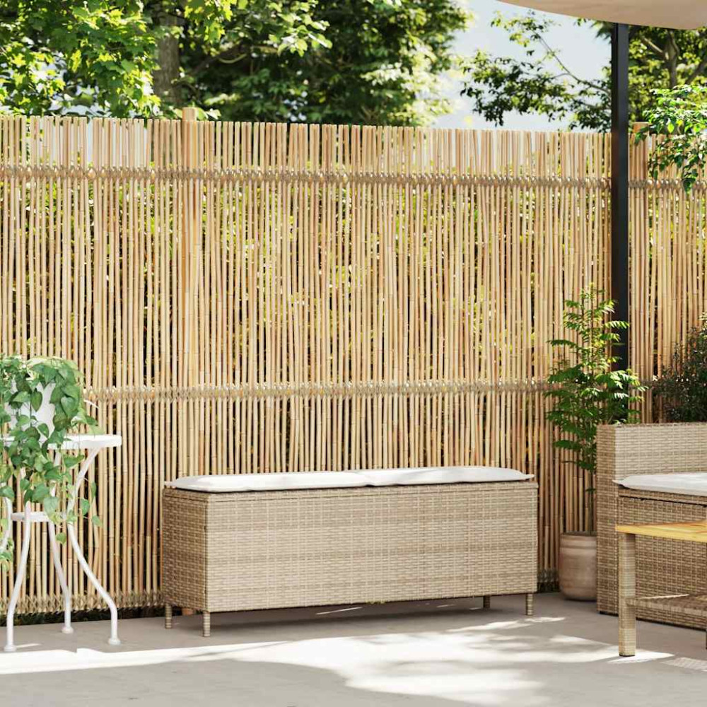Produktbild för Trädgårdsbänk med dyna beige 110x30x40,5 cm konstrotting