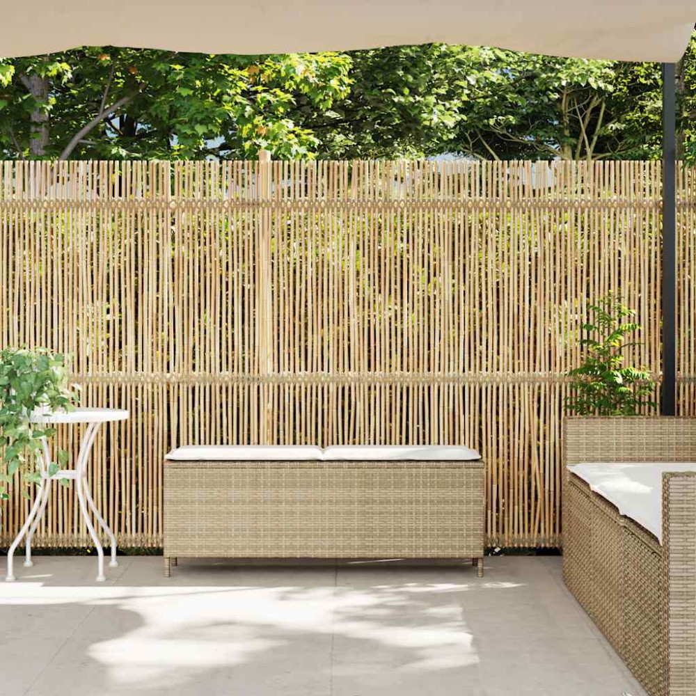 Produktbild för Trädgårdsbänk med dyna beige 110x30x40,5 cm konstrotting