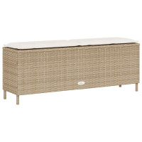 Produktbild för Trädgårdsbänk med dyna beige 110x30x40,5 cm konstrotting