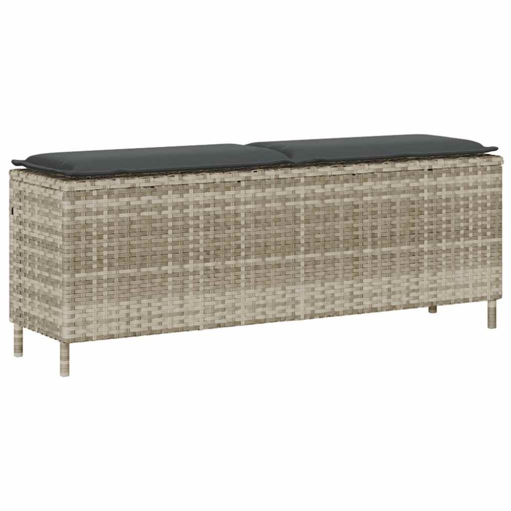 Produktbild för Trädgårdsbänk med dyna ljusgrå 110x30x40,5 cm konstrotting