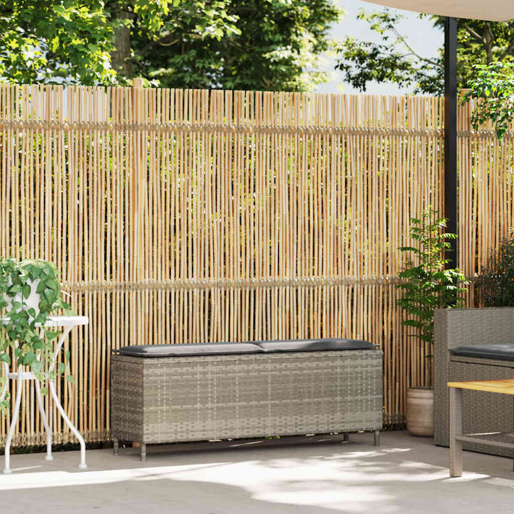 Produktbild för Trädgårdsbänk med dyna ljusgrå 110x30x40,5 cm konstrotting
