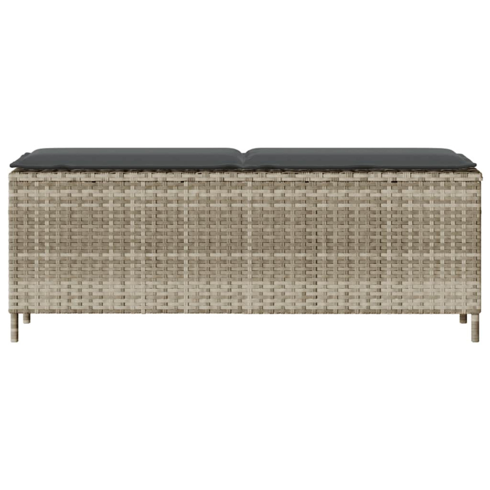 Produktbild för Trädgårdsbänk med dyna ljusgrå 110x30x40,5 cm konstrotting