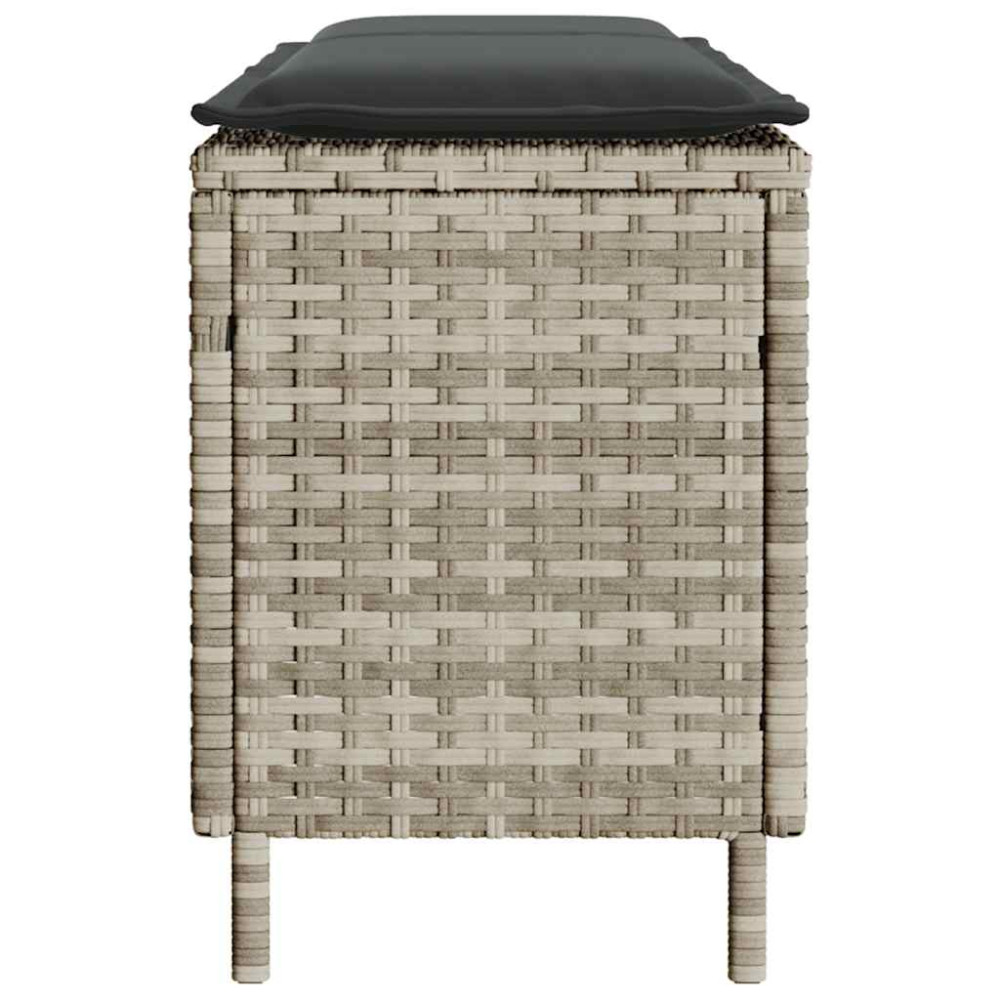 Produktbild för Trädgårdsbänk med dyna ljusgrå 110x30x40,5 cm konstrotting