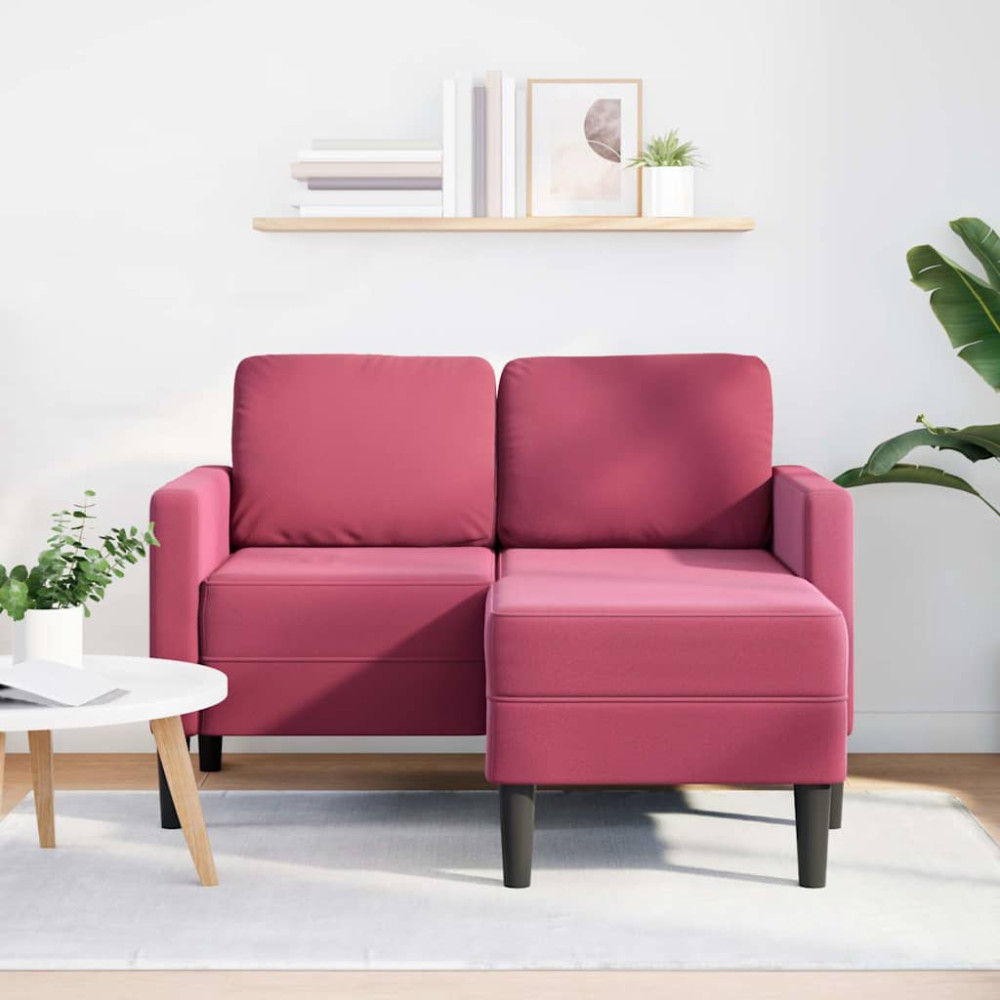 Produktbild för 2-sitssoffa med schäslong L-formad vinröd 125 cm sammet