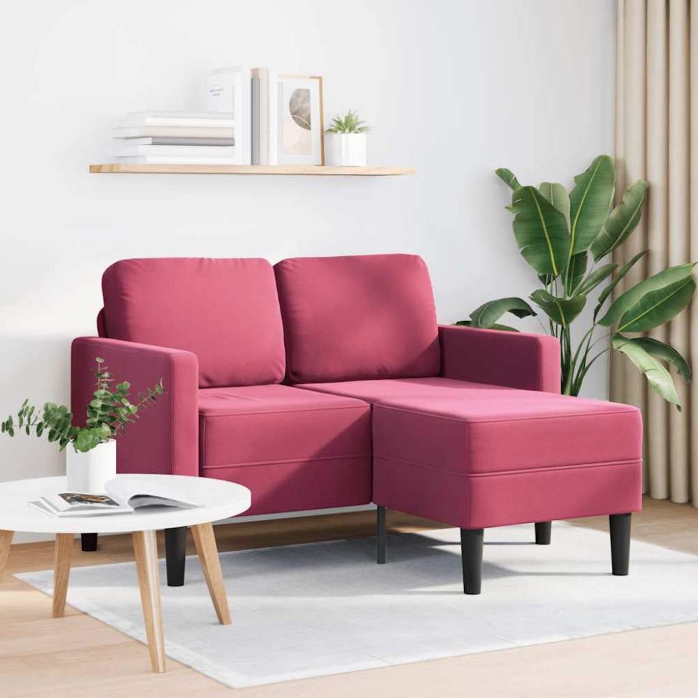 Produktbild för 2-sitssoffa med schäslong L-formad vinröd 125 cm sammet