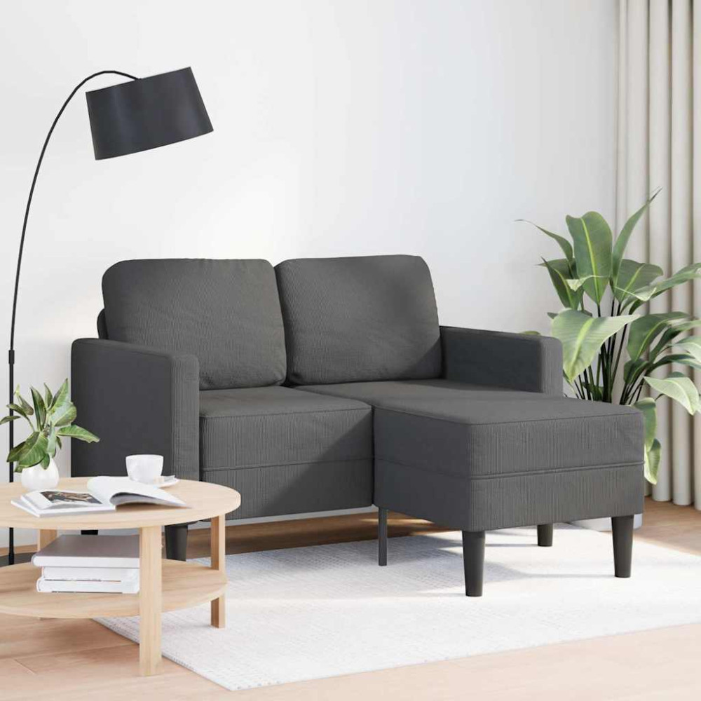 Produktbild för 2-sitssoffa med schäslong L-formad mörkgrå 125 cm linne