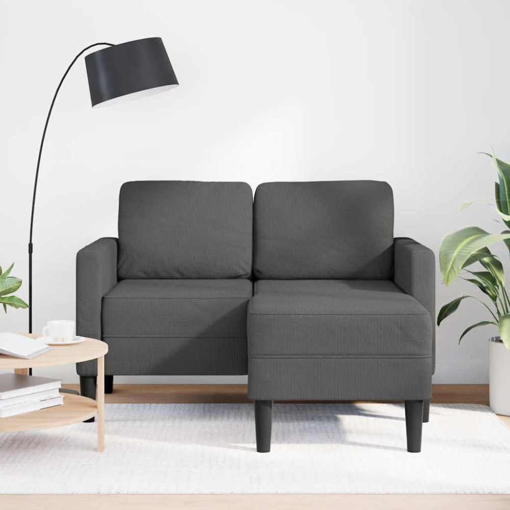 Produktbild för 2-sitssoffa med schäslong L-formad mörkgrå 125 cm linne