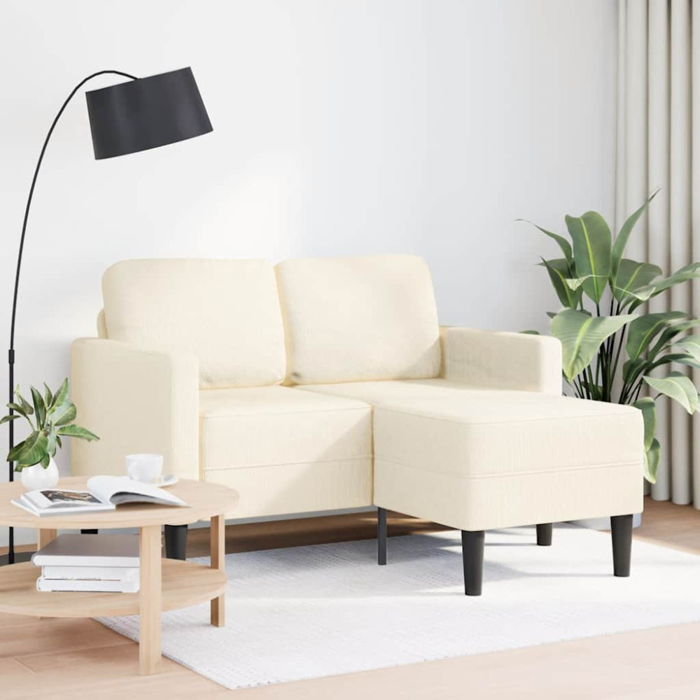 Produktbild för 2-sitssoffa med schäslong L-formad gräddvit 125 cm linne