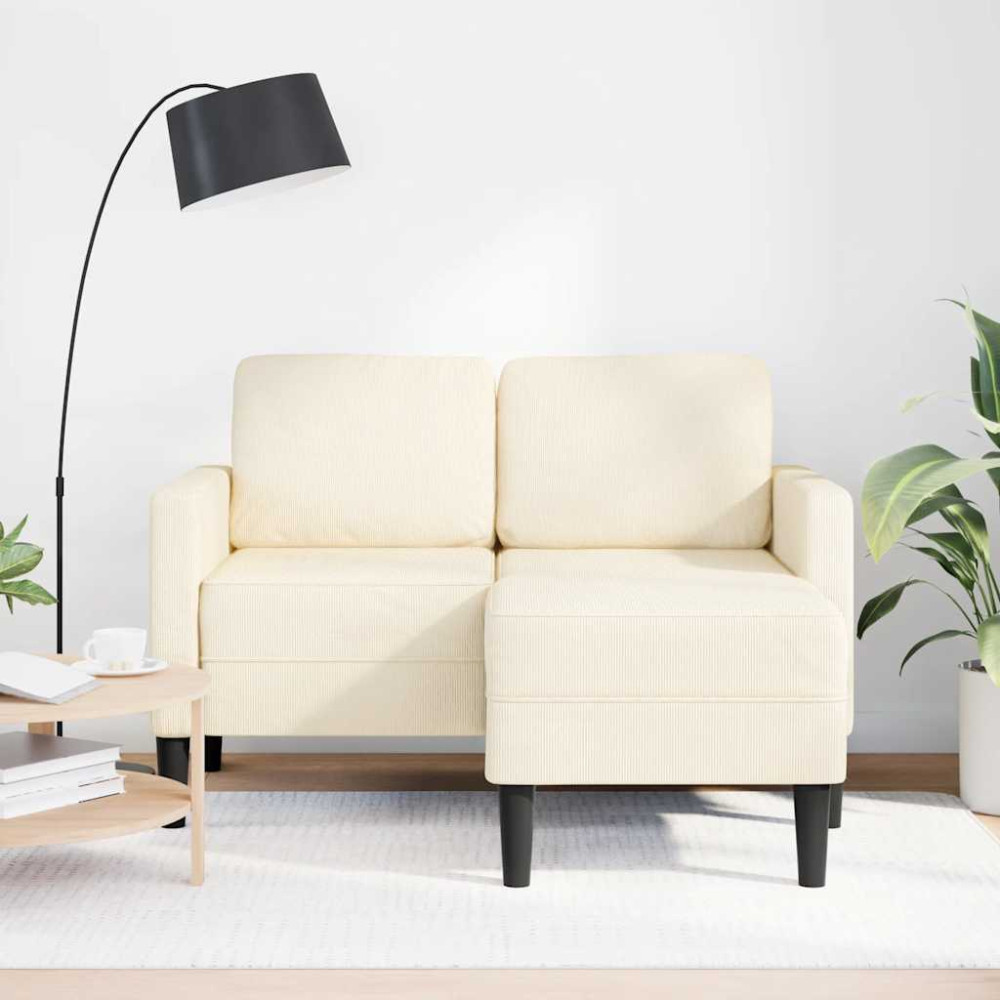 Produktbild för 2-sitssoffa med schäslong L-formad gräddvit 125 cm linne