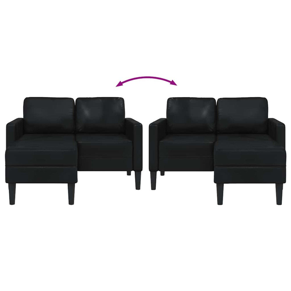 Produktbild för 2-sitssoffa med schäslong L-formad svart 125 cm konstläder