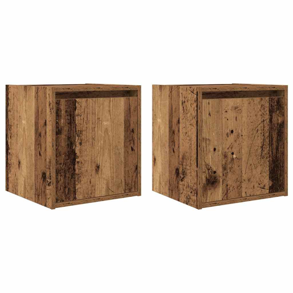 Produktbild för Väggmonterade sängskåp 2 st gammalt trä 38x34x40 cm