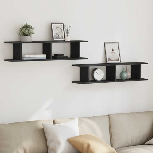 vidaXL Vägghyllor 2 st svart ek 90x18x20 cm konstruerat trä