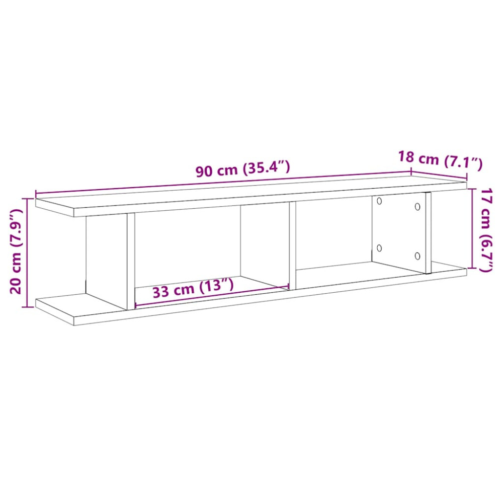 Produktbild för Vägghyllor 2 st svart ek 90x18x20 cm konstruerat trä