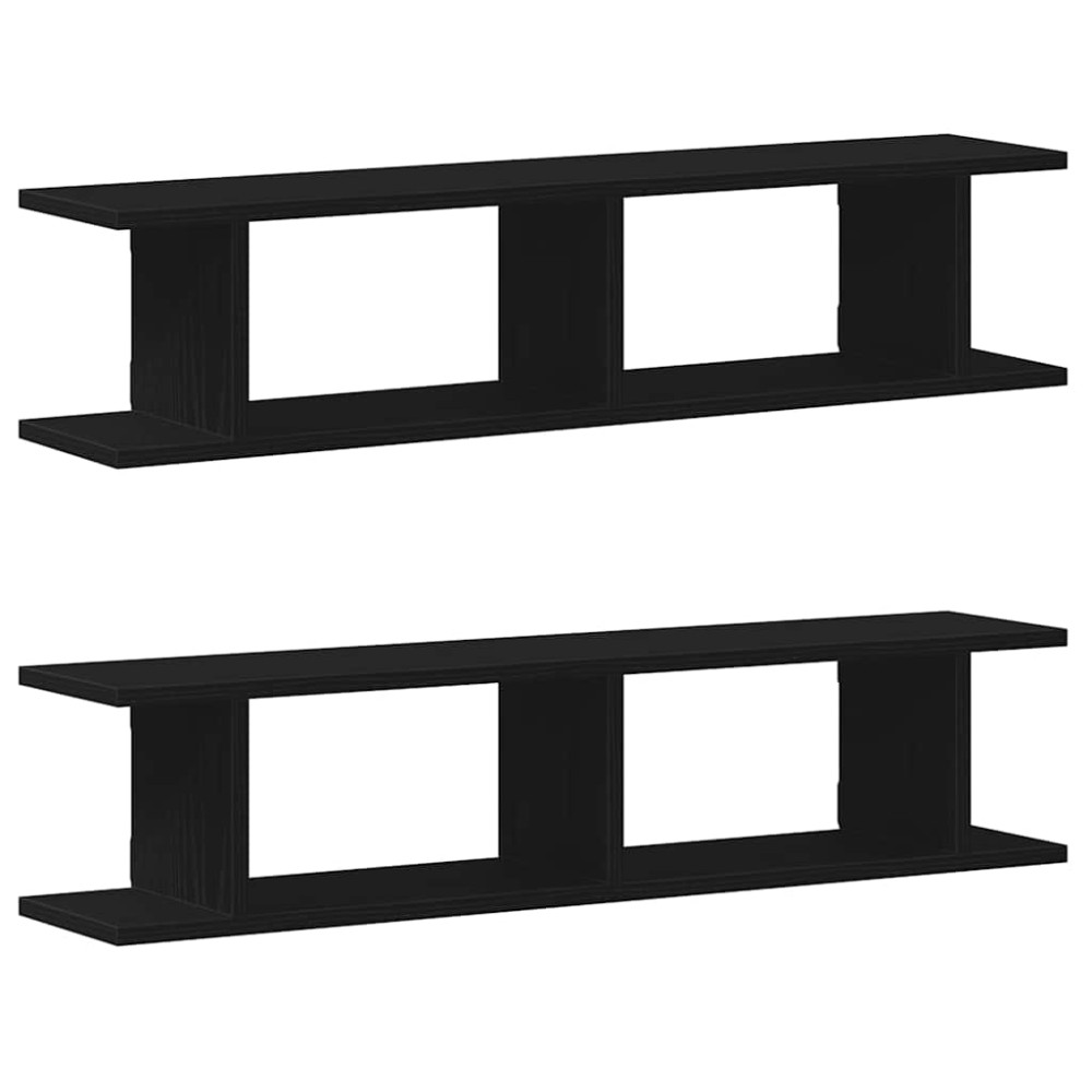 Produktbild för Vägghyllor 2 st svart ek 90x18x20 cm konstruerat trä