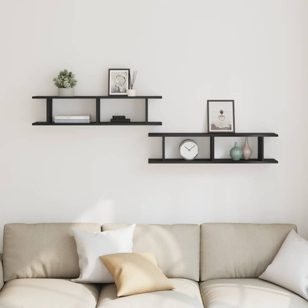 Produktbild för Vägghyllor 2 st svart ek 90x18x20 cm konstruerat trä