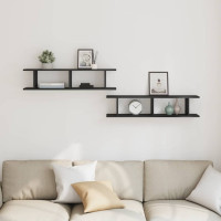Produktbild för Vägghyllor 2 st svart ek 90x18x20 cm konstruerat trä