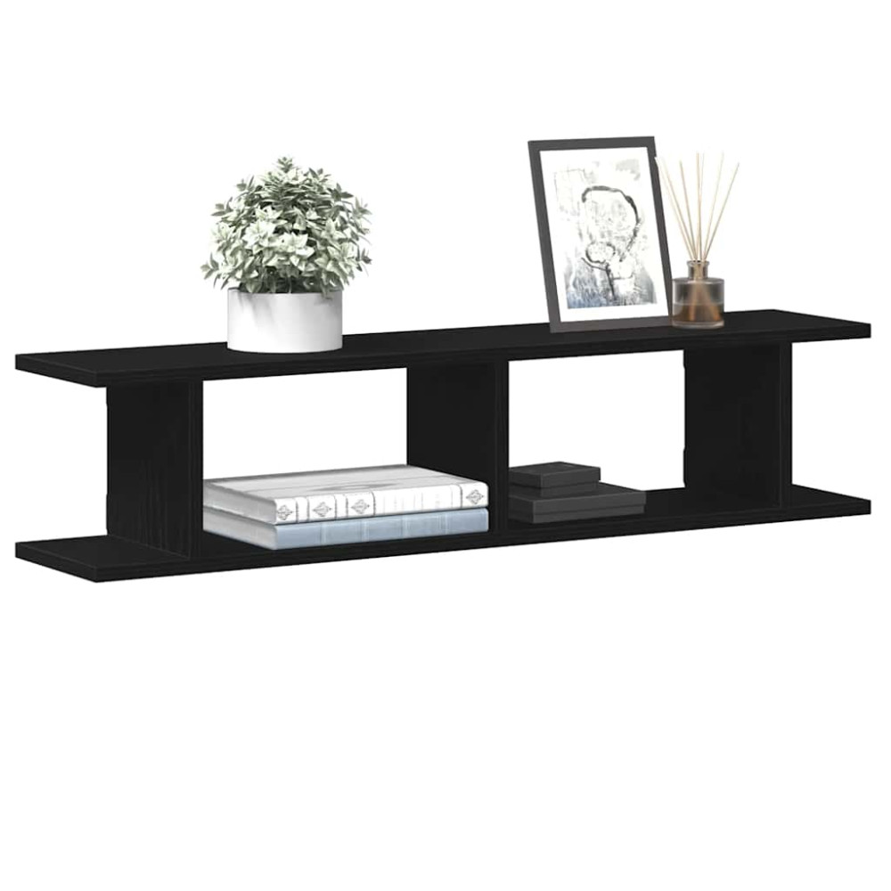 Produktbild för Vägghyllor 2 st svart ek 90x18x20 cm konstruerat trä