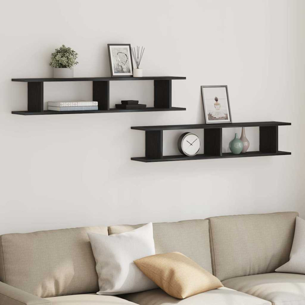 Produktbild för Vägghyllor 2 st svart ek 105x18x20 cm konstruerat trä