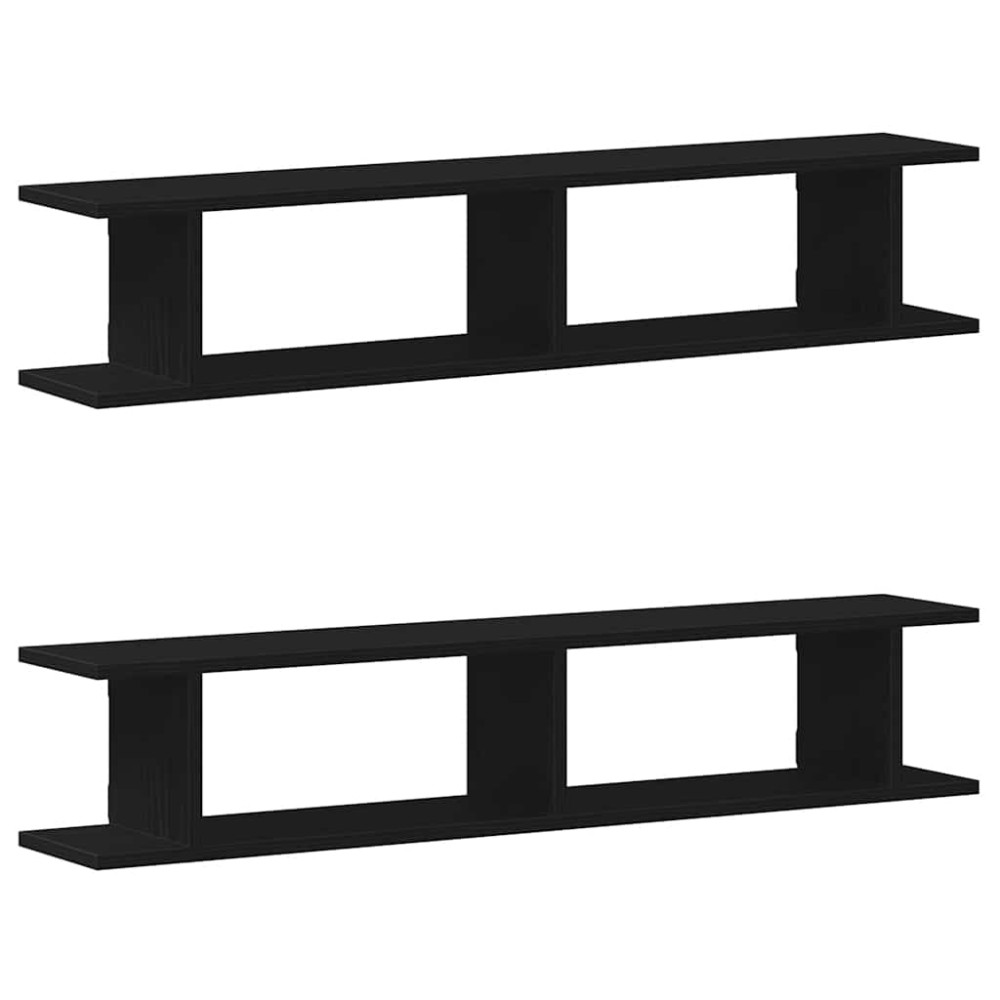Produktbild för Vägghyllor 2 st svart ek 105x18x20 cm konstruerat trä
