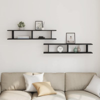 Produktbild för Vägghyllor 2 st svart ek 105x18x20 cm konstruerat trä