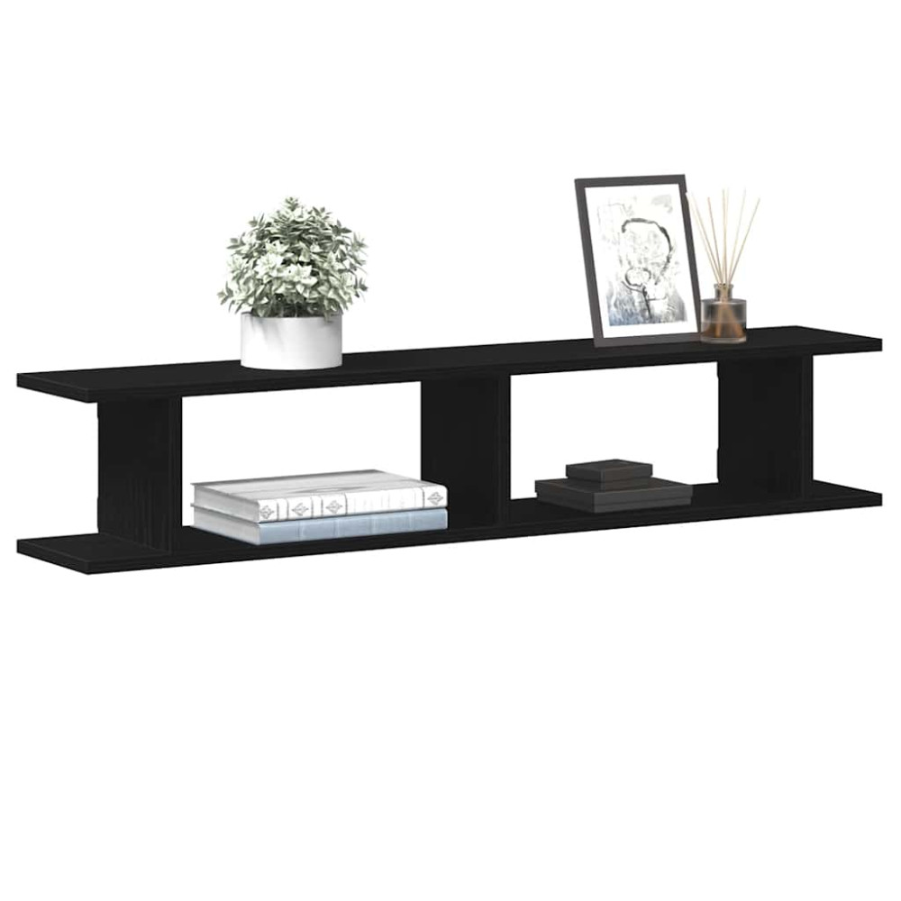 Produktbild för Vägghyllor 2 st svart ek 105x18x20 cm konstruerat trä