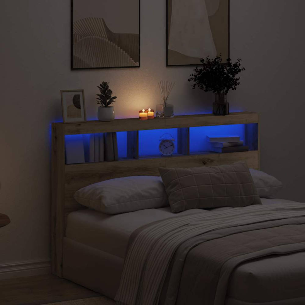 Produktbild för Skåp till huvudgavel med LED Artisan ek 160x17x102 cm