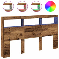 Produktbild för Skåp till sänggavel med LED gammalt trä 180x17x102 cm