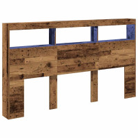 Produktbild för Skåp till sänggavel med LED gammalt trä 180x17x102 cm