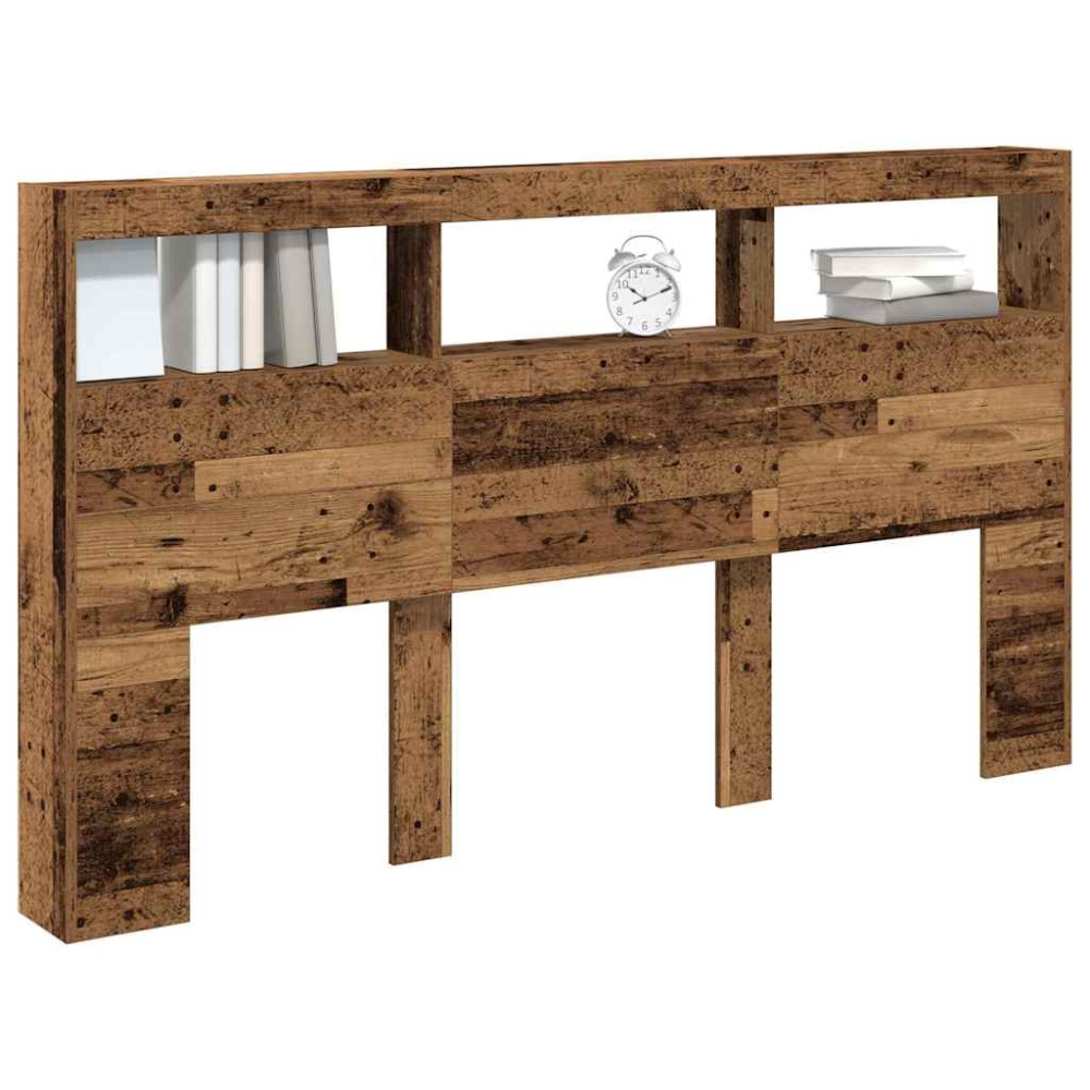 Produktbild för Skåp till sänggavel med LED gammalt trä 180x17x102 cm