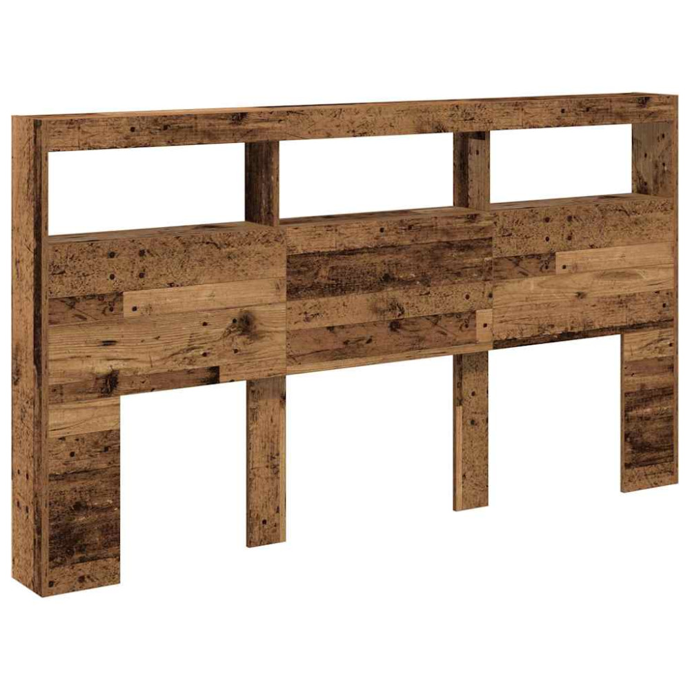 Produktbild för Skåp till sänggavel med LED gammalt trä 180x17x102 cm