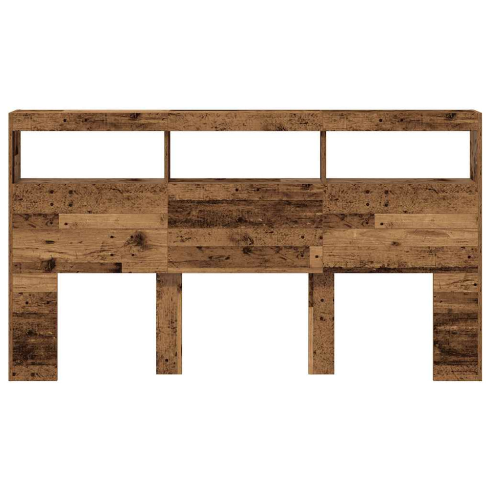 Produktbild för Skåp till sänggavel med LED gammalt trä 180x17x102 cm