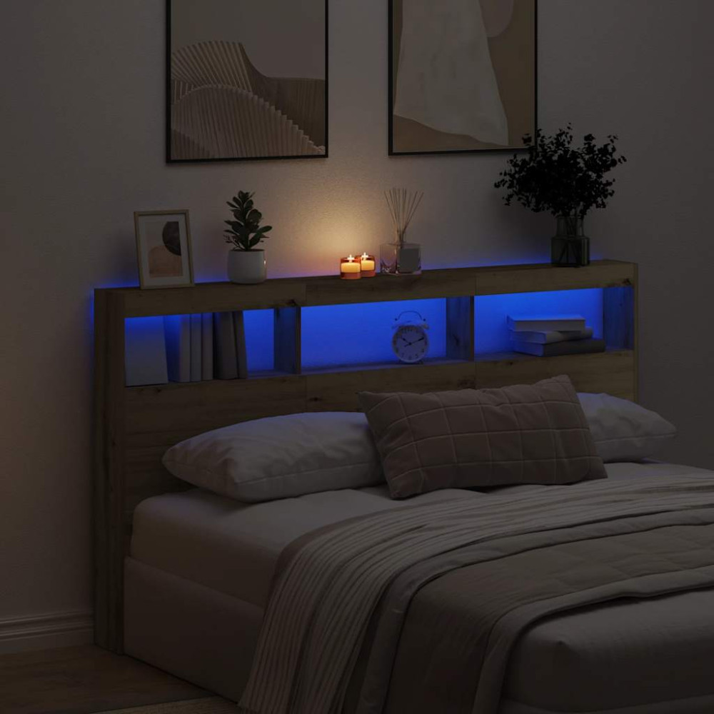 Produktbild för Skåp till sänggavel med LED Artisan ek 180x17x102 cm