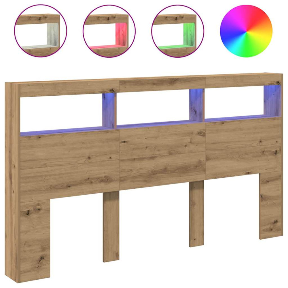 Produktbild för Skåp till sänggavel med LED Artisan ek 180x17x102 cm