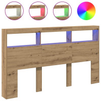 Produktbild för Skåp till sänggavel med LED Artisan ek 180x17x102 cm