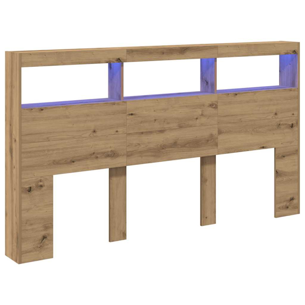 Produktbild för Skåp till sänggavel med LED Artisan ek 180x17x102 cm