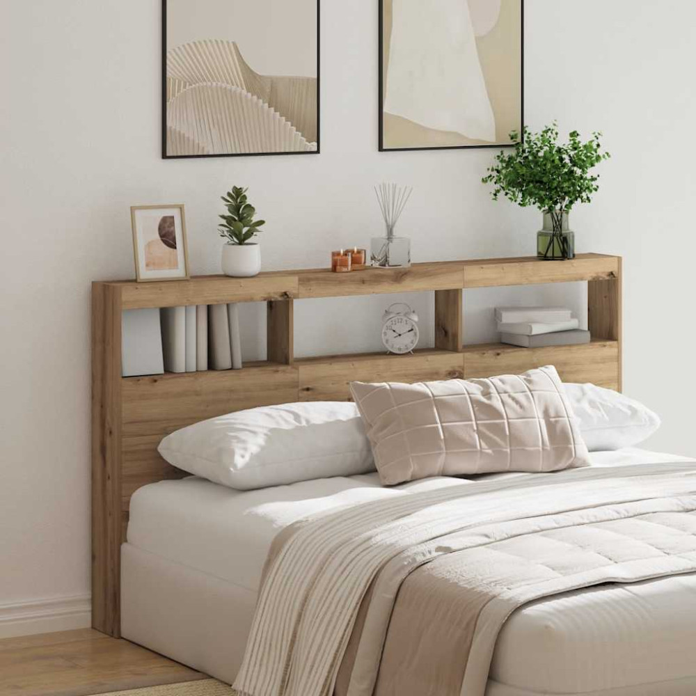 Produktbild för Skåp till sänggavel med LED Artisan ek 180x17x102 cm