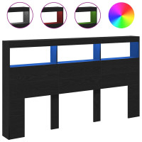 Produktbild för Skåp till huvudgavel med LED svart ek 180x17x102 cm