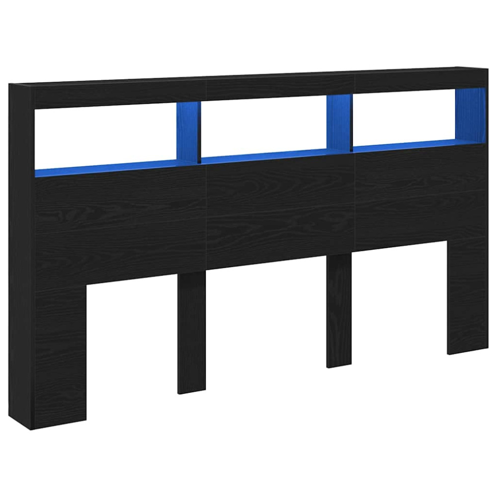 Produktbild för Skåp till huvudgavel med LED svart ek 180x17x102 cm