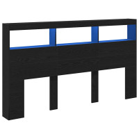 Produktbild för Skåp till huvudgavel med LED svart ek 180x17x102 cm