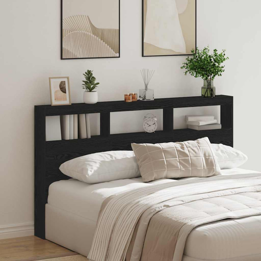 Produktbild för Skåp till huvudgavel med LED svart ek 180x17x102 cm
