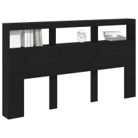 Produktbild för Skåp till huvudgavel med LED svart ek 180x17x102 cm