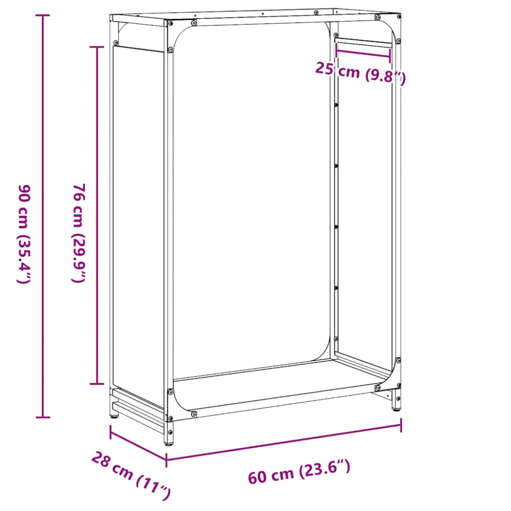 Produktbild för Vedställ antracit 60x28x90 cm kallvalsat stål