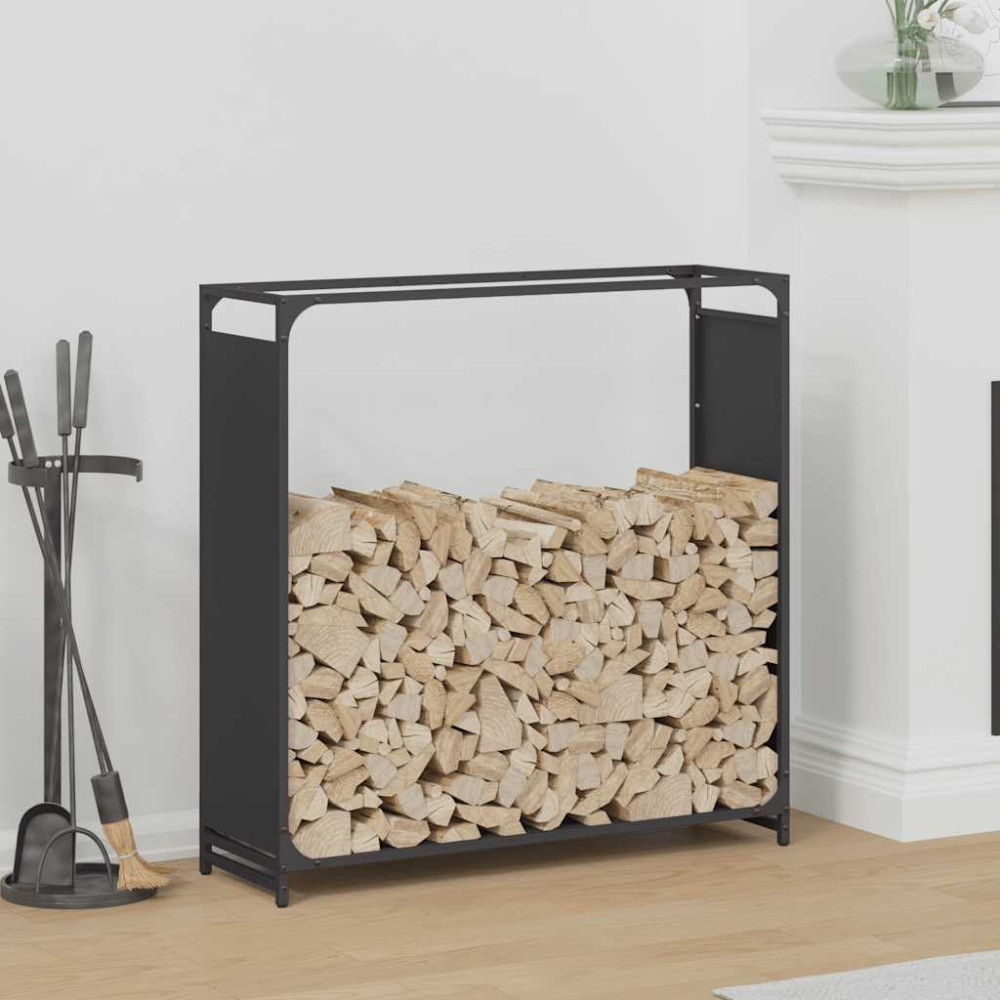 Produktbild för Vedställ svart 90x28x90 cm kallvalsat stål
