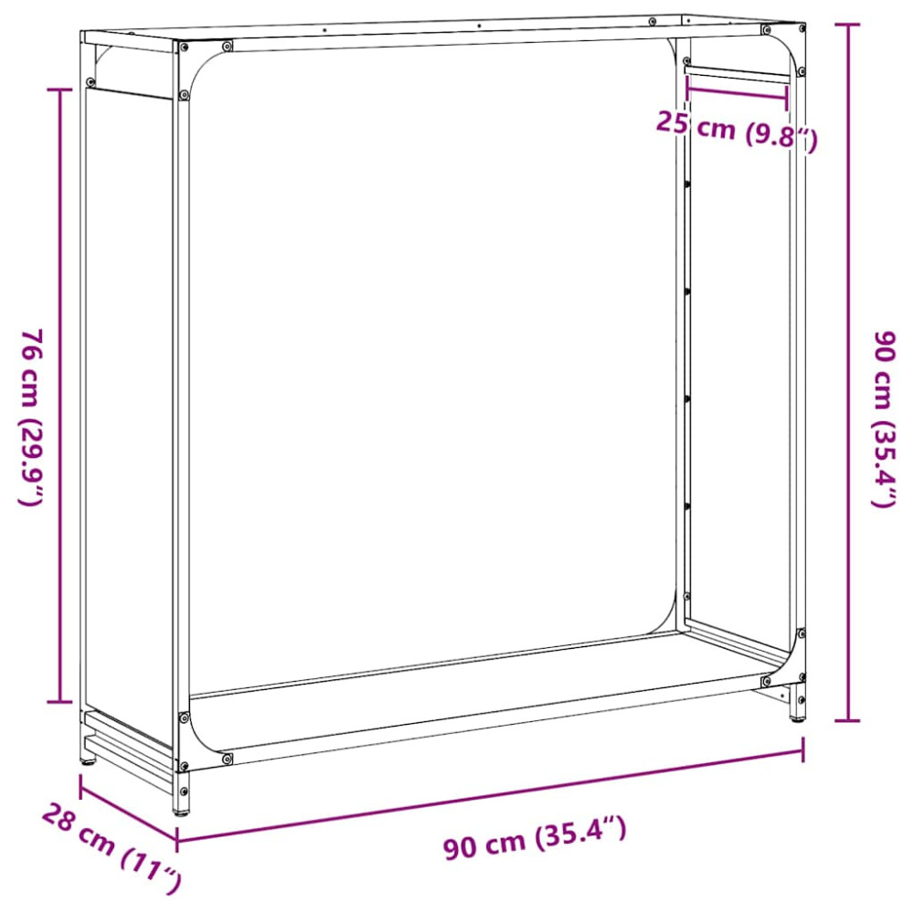 Produktbild för Vedställ svart 90x28x90 cm kallvalsat stål