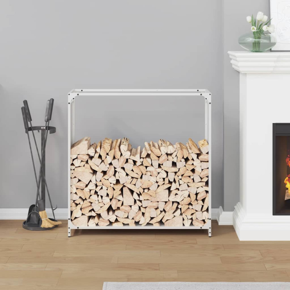 Produktbild för Vedställ vit 90x28x90 cm kallvalsat stål