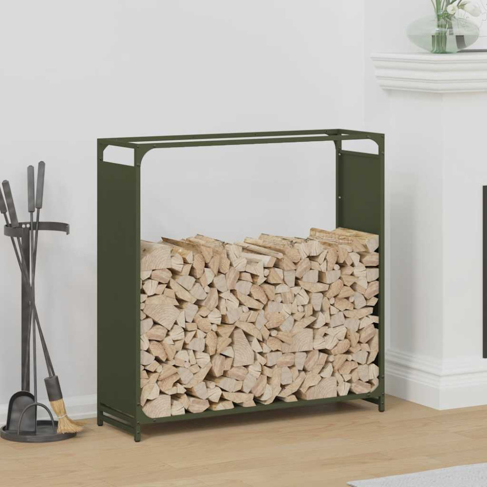 Produktbild för Vedställ olivgrön 90x28x90 cm kallvalsat stål